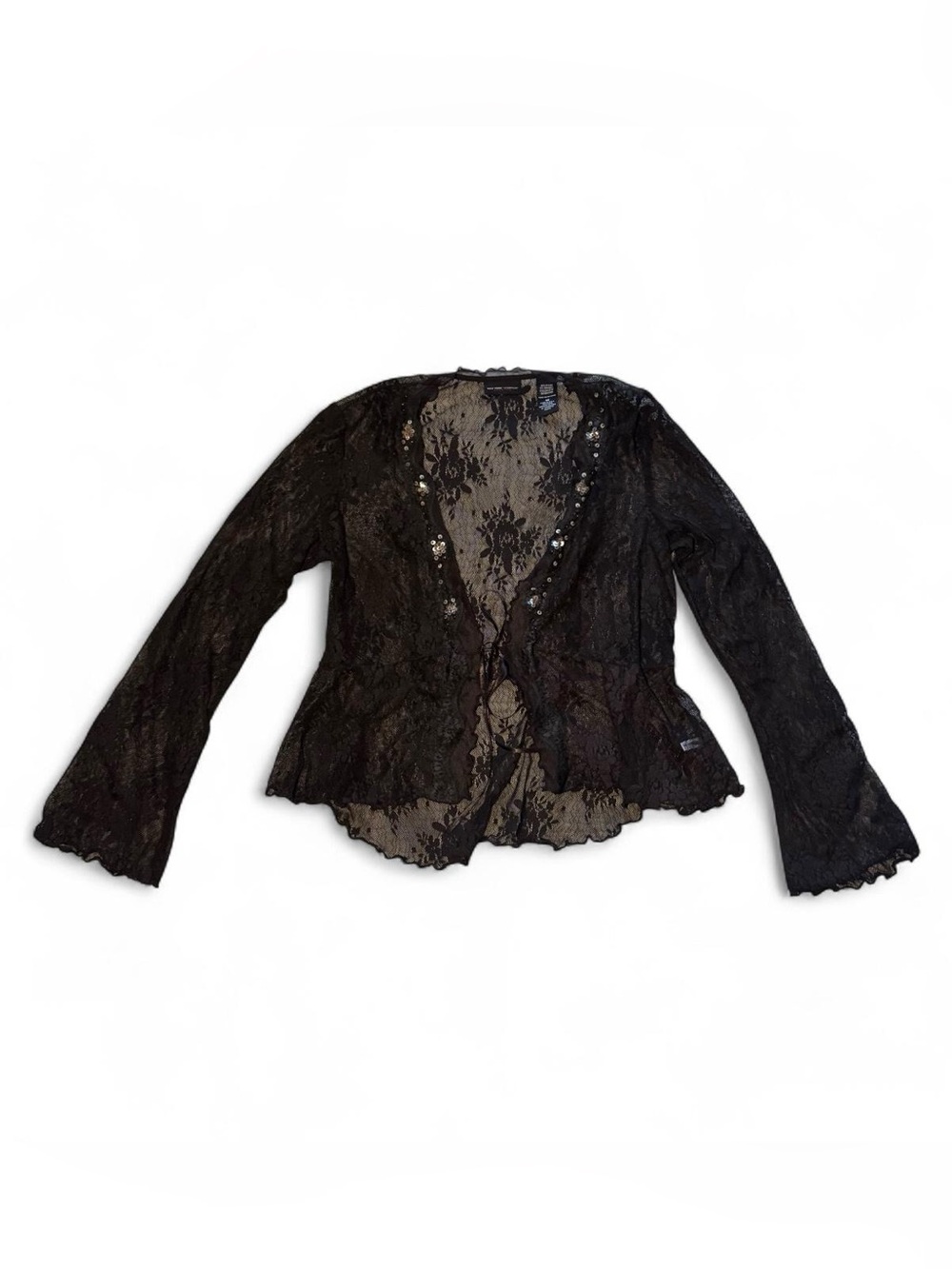 Y2K Bohemian fairycore festival Brown lace tie cardigan with beaded trim M☮️